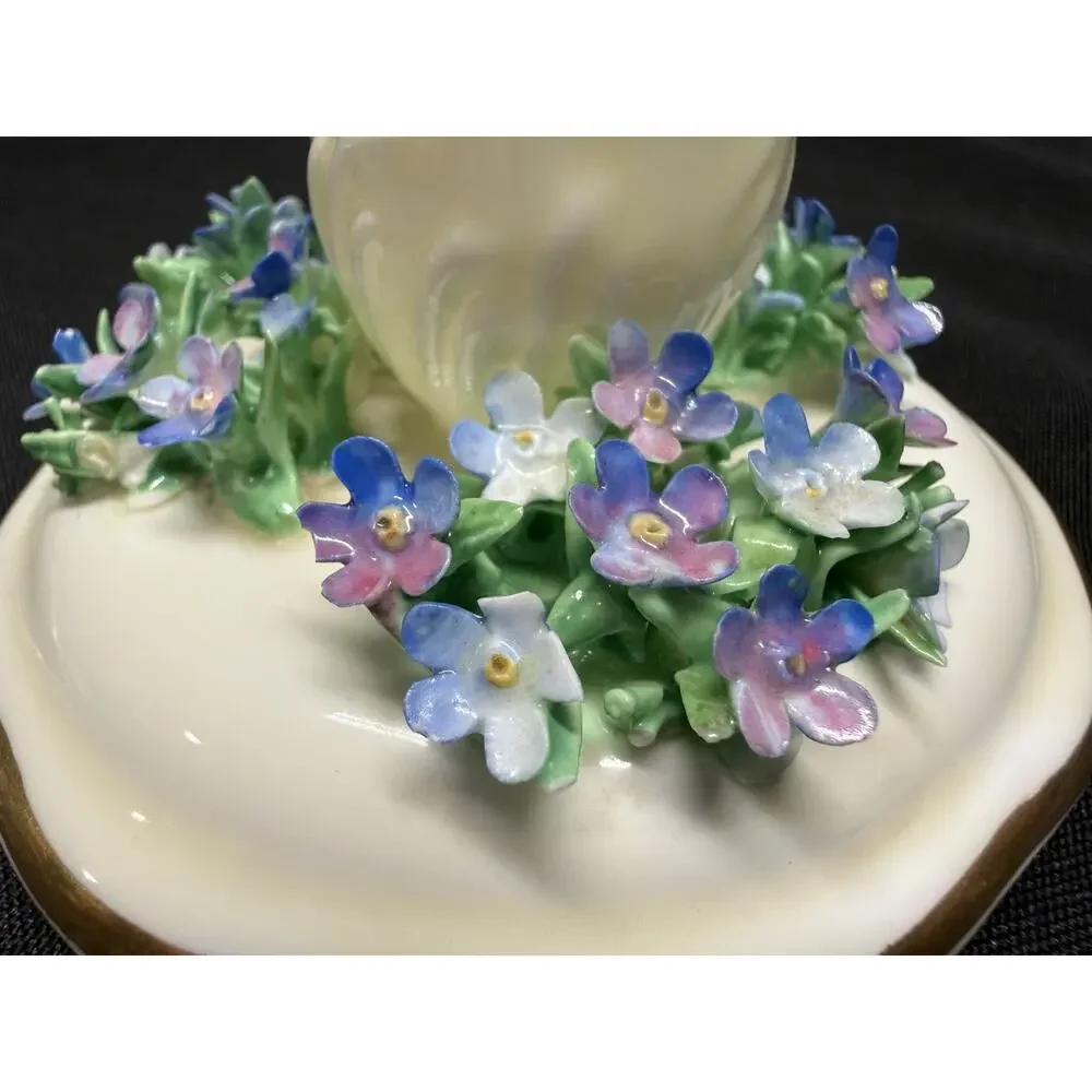 Rare pair crown staffordshire candle holders flowers purple porcelain 2